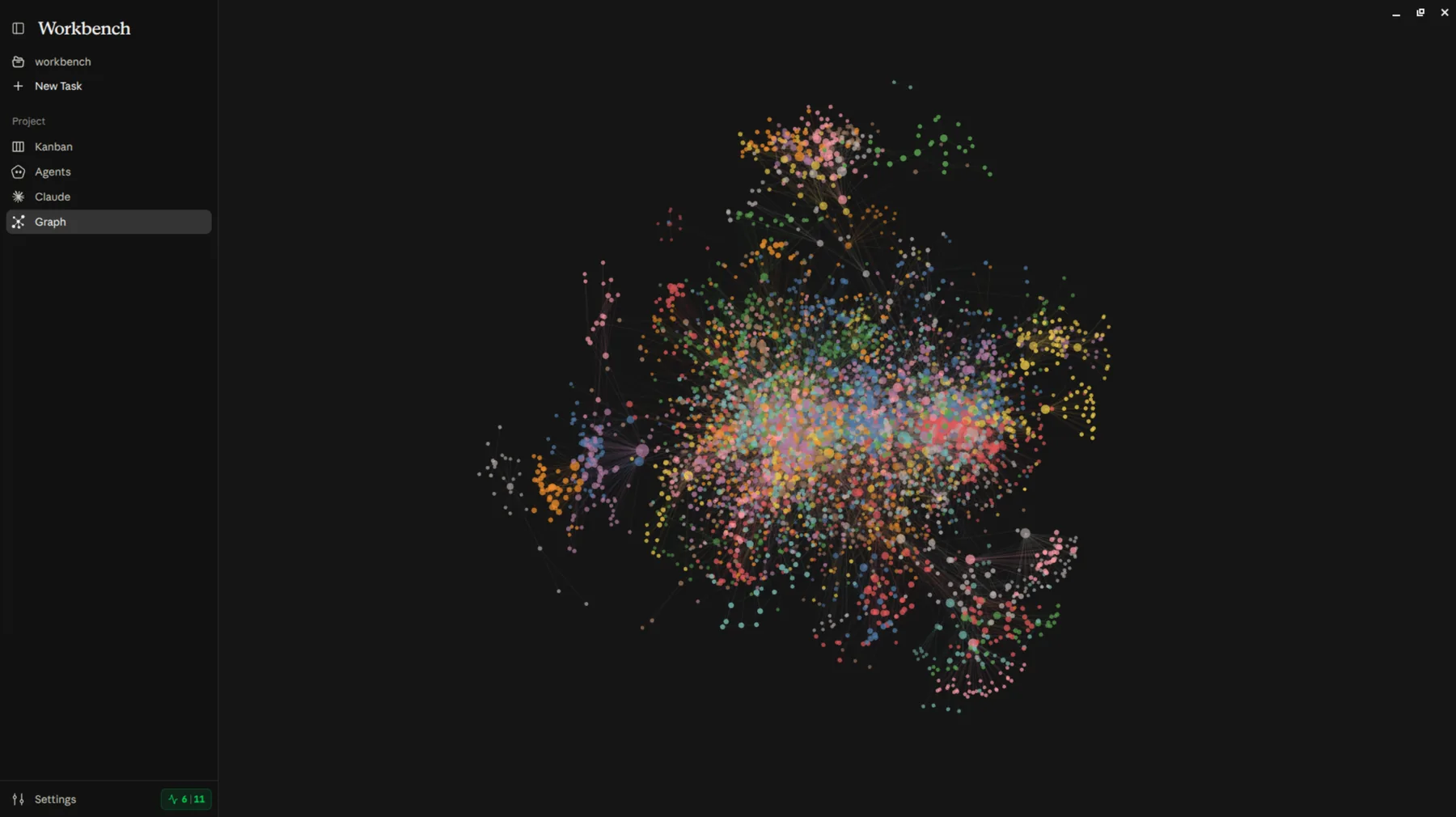 The Graphify knowledge graph of a project, rendered as a force-directed node graph.